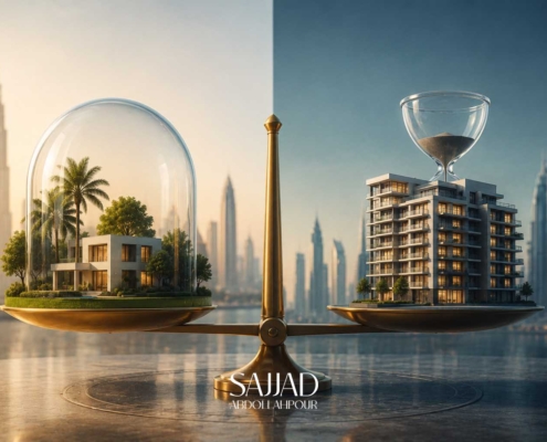 تصویر مفهومی مقایسه مالکیت Freehold و Leasehold در بازار املاک دبی